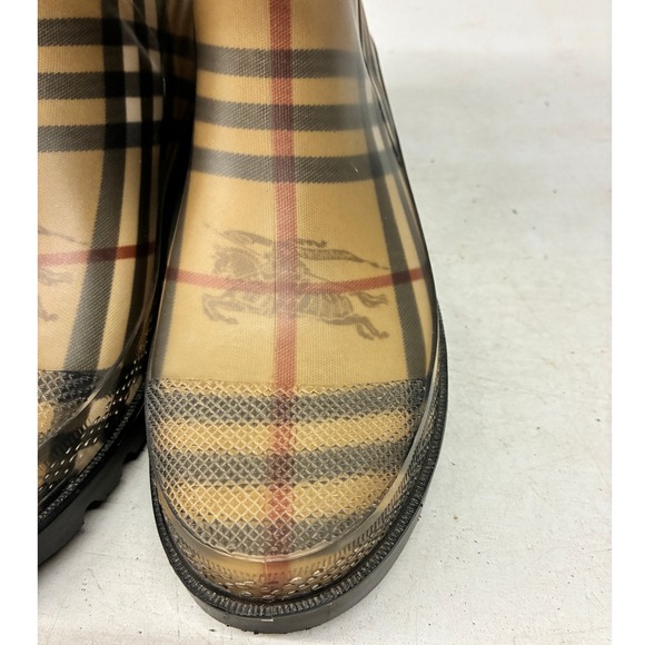 Burberry Women's IT 38 Rain Boots Nova Check Ankle Beige Black Red Rubber - Picture 7 of 15